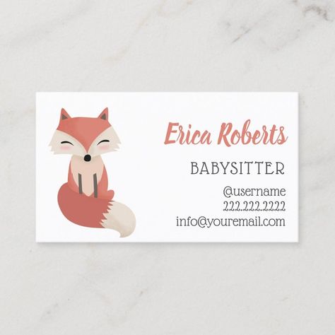 Babysitter Cute Little Fox Babysitting Service Business Card  Zazzle Babysitting Business Cards, Service Advertisement, Babysitting Business, Service Business Card, Childcare Business, Daycare Business, Nanny Gifts, Business Cards Ideas, Service Business