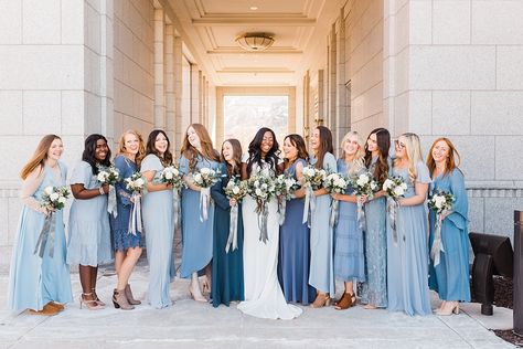 Photography by Tasha Rose, blue bridesmaid dresses, Draper LDS temple wedding, Utah wedding photographer, wedding inspiration Lds Bridesmaid Dresses, Bridesmaid Dresses Blue, Draper Temple, Blue Wedding Ideas, Draper Utah, Burgundy Bridesmaid Dresses Long, Gorgeous Bridesmaid Dresses, Stunning Bridesmaid Dresses, Life Adventure