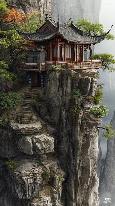 Samurai House, Ancient Chinese Architecture, Asian Landscape, Best Nature Wallpapers, Digital Painting Techniques, Japanese Temple, Dreamy Artwork, Cool Backgrounds Wallpapers, Japon Illustration