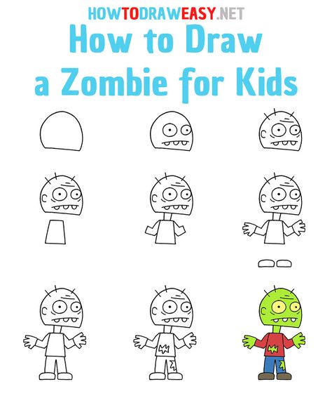 How to Draw a Zombie Step by Step #Zombie #ZombieDrawing #HalloweenDrawing #Halloween #EasyHalloweenDrawing #ZombieHalloween #HalloweenAesthetic #HalloweenDrawings #HowtoDrawaZombie #HowtoDrawaCartoon #HalloweenDrawingIdeas #DrawingsforKids How To Draw Zombies Step By Step, How To Draw Halloween Stuff For Kids Easy, Zombie Sketch Easy, How To Draw A Zombie Step By Step, How To Draw Halloween Characters, Halloween How To Draw, How To Draw A Zombie, Zombie Crafts For Kids, Halloween Step By Step Drawings