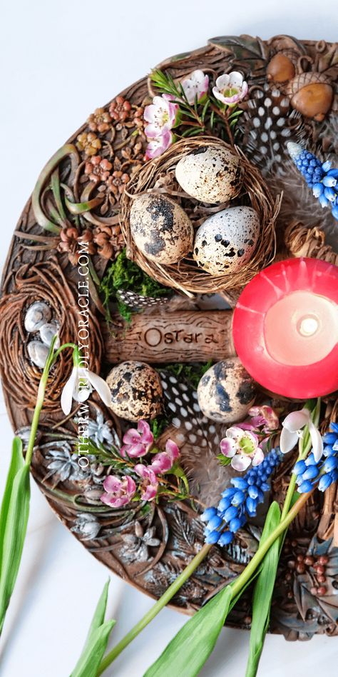 Spring Equinox Altar, Ostara Altar Ideas, Spring Alter, Ostara Wallpaper, Ostara Alter, Ostara Decorations, Ostara Decor, Spring Equinox Crafts, Spring Equinox Aesthetic