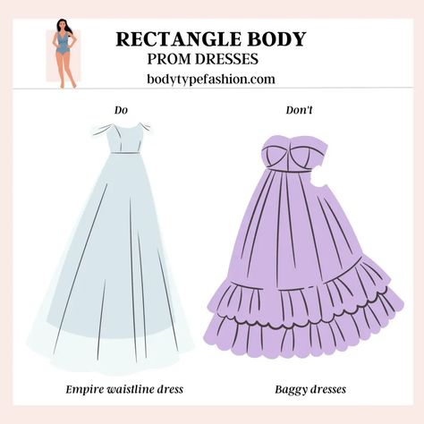 Empire waistline dress Rectangle Body Shape Dress Prom, Rectangle Body Shape Dress, Rectangle Body Type, 18th Birthday Dress, Rectangle Body Shape Outfits, Waistline Dress, Inverted Triangle Body Shape, Rectangle Body Shape, Triangle Body Shape