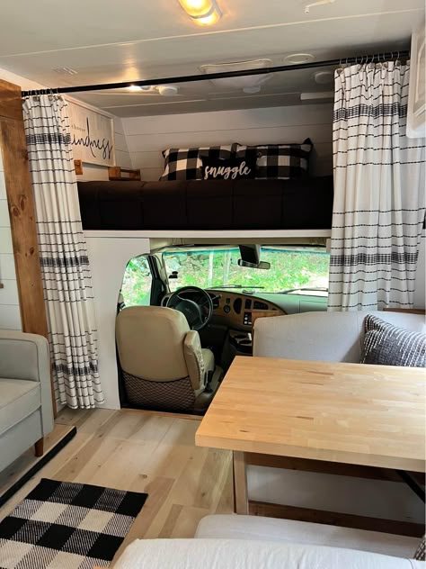 Old Motorhome Makeover, Class C Cabover Bed Ideas, Driving Rv Remodel, Rv Class C Over Cab Bed Remodel, Class C Rv Interiors, Small Motorhome Remodel, Class C Rv Remodel Interiors, Class C Rv Renovation Ideas, Motorhome Hacks