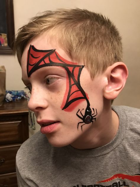 Miles Morales Face Paint, Simple Spiderman Face Paint, Spider Man Face Paint Kids Easy, Spiderman Halloween Face Paint, Halloween Face Paint Spider, Face Art Spiderman, Spider Man Face Paint, Spider Face, Spiderman Face