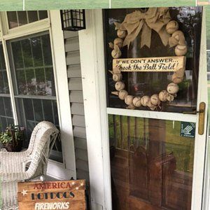 Laurie Santulli added a photo of their purchase Softball Wreath, Sarah Berry, Baseball Coach Gifts, Baseball Wreaths, Baseball Party, Baseball Gifts, Burlap Bows, Auction Items, Coach Gifts