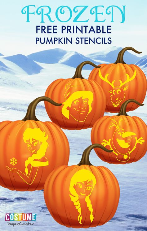 Time to get your carving done to welcome the trick or treaters. Try these five designs from your favorite Frozen characters. Pumpkins Stencils, Frozen Pumpkin Carving, Elsa Pumpkin, Olaf Pumpkin, Disney Pumpkin Carving Templates, Cute Pumpkin Faces, Printable Pumpkin Stencils, Pumpkin Stencils Free, Pumpkin Carving Stencils