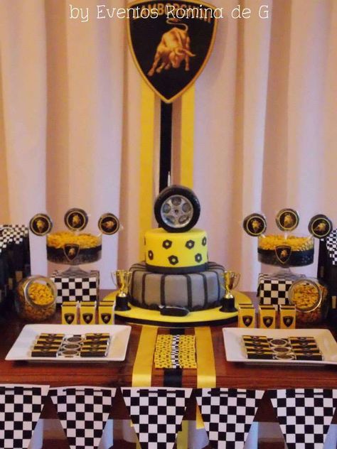 Lamborghini Party - Cars Birthday Party Ideas | Photo 2 of 4 | Catch My Party Lamborghini Themed Birthday Party, Lamborghini Party Ideas, Lamborghini Birthday Party Ideas, Lamborghini Birthday, Cars Birthday Party Ideas, Ferrari Party, Auto Party, Cars Birthday Party Decorations, Cars Birthday Party