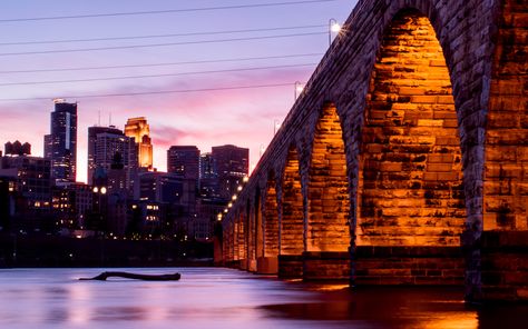 Stone Arch Bridge Minneapolis, Stone Arch Bridge, Minneapolis Skyline, Minnehaha Falls, World Wallpaper, Arch Bridge, Stone Arch, Skyline View, University Of Minnesota