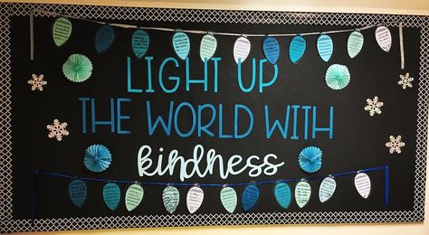 ABCs in 1, 2, & 3 on Instagram: “Light up the world with kindness! We definitely seem to have a kindness theme going on this year! ❄️ . . . #kindness #kindnessmatters…” Light Up The World With Kindness, Kindness Christmas Tree, Kindness Board, Winter Boards, Counseling Bulletin Boards, December Bulletin Boards, Hallway Bulletin Boards, Office Bulletin Boards, Holiday Bulletin Boards