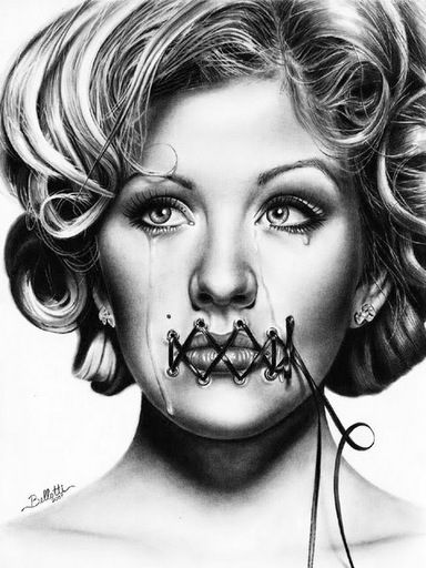 Is her mouth sewn because she's crying? Or is she crying because her mouth is sewn? Sewn Mouth Drawing, Sewn Mouth, Dark Imagery, Mouth Tattoo, Barbed Wire Art, Aztec Culture, Mouth Drawing, Horror Makeup, Dark Images