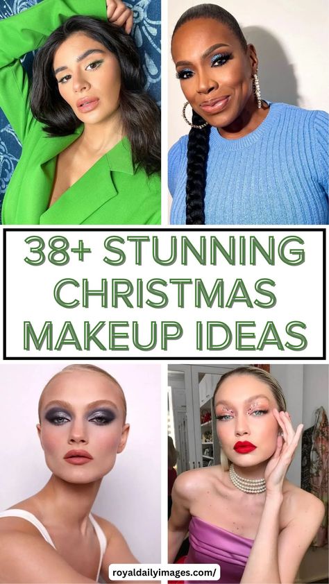 Christmas makeup ideas Simple And Quick Hairstyles, Christmas Makeup Looks Simple, Simple Christmas Makeup, Grinch Makeup, Reindeer Makeup, Christmas Makeup Looks, Christmas Makeup Simple, Holiday Hairstyles Easy, Christmas Makeup Ideas