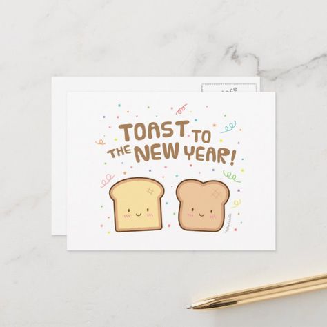 Cute Toast to the New Year Pun Humor Greeting Holiday Postcard #affiliate , #AFFILIATE, #Humor#Pun#Holiday#Greeting Toast To The New Year, Cute Toast, Pun Humor, New Year Food, Postcard Ideas, Funny New Year, New Year's Food, Cute Puns, Food Puns