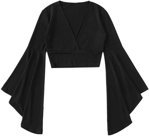 Maxi Dress Cocktail, Maxi Dress Formal, Modieuze Outfits, Flounce Sleeve, Wrap Blouse, Crop Top Blouse, Shein Tops, Wide Sleeves, Black Crop Tops