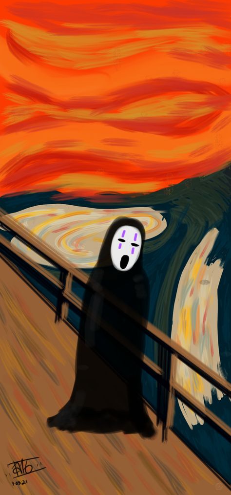 #thescream #spiritedaway #kaonashi #painted #sketch #anime #edvardmunch #art #popart #noface #doodle No Face Wallpaper Aesthetic, Noface Wallpaper, Kaonashi Wallpaper, No Face Fanart, No Face Painting, No Face Cute, No Face Drawing, No Face Ghibli, No Face Anime