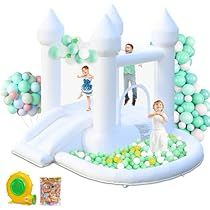 Ball Pit Wedding, Indoor Bounce House, Ball Pit With Slide, White Bounce House, Inflatable Bounce House, Inflatable Bouncers, Outdoor Birthday, House Outdoor, Fun House