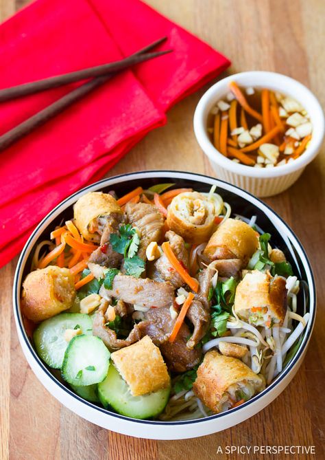 Love this Vietnamese Bun Cha Gio Recipe (Gluten Free!) ASpicyPerspective.com Vietnamese Bun Cha, Cha Gio Recipe, Vietnamese Noodle Salad, Vietnamese Noodles, A Spicy Perspective, Viet Food, Ethnic Food, Vietnamese Cuisine, Lunch Menu