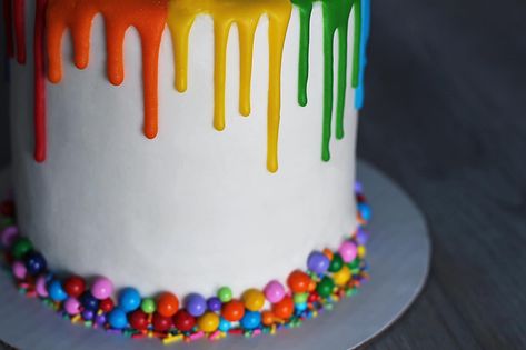 Dairy-free Rainbow Drip Cake 2020 Rainbow Drip Cake, Cakes Rainbow, Rainbow Wedding Cake, Science Birthday Party Ideas, Combined Birthday Parties, Splash Party, Science Birthday, Little Pony Birthday Party, 3 Tier Cake