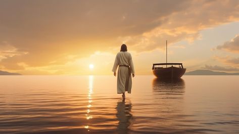 Jesucristo caminando hacia el barco por ... | Premium Photo #Freepik #photo #religioso #oceano #agua #barco Christian Graphic Design, Jesus Christ Images, Jesus Christ, Inspirational Words, Jesus, Places To Visit, Graphic Design, Design