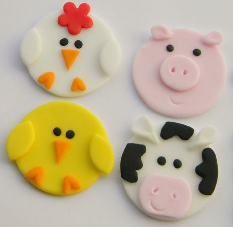 Farm Animal Cupcake Toppers, Animal Cupcake Toppers, Deco Cupcake, Farm Animal Cupcakes, Animal Cupcake, Farm Cake, Fondant Cupcake Toppers, Cupcakes Decorados, Fondant Animals