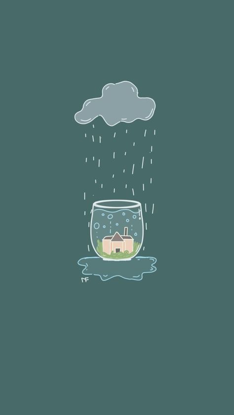 Cute Rain Wallpaper, Rain Cartoon, Rain Wallpaper, Iphone Cartoon, Wallpaper Illustration, Rain Wallpapers, Rain Art, House Illustration, Blue Rain