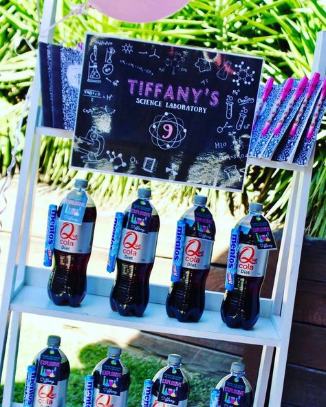 Tiffany’s Project Mc2 Science party | CatchMyParty.com Science Party Favors, Stem Kids, Science Birthday Party Ideas, Project Mc, Science Birthday Party, Scientist Birthday, Cool Science Fair Projects, Project Mc2, Scientist Party