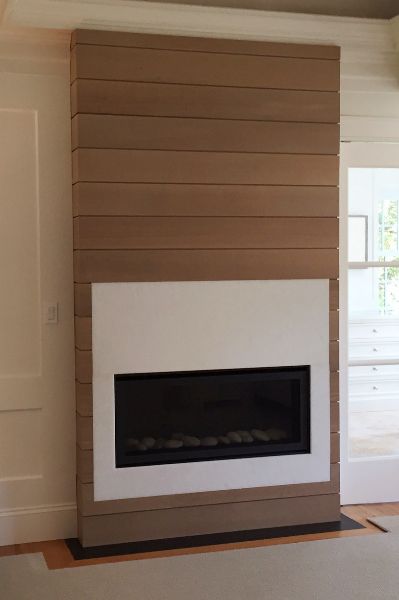 Nickel Gap Fireplace, Oak Shiplap Fireplace, White Oak Shiplap Wall, Nickel Gap Wall, White Oak Shiplap, Walnut Shiplap, White Oak Fireplace, Oak Shiplap, Nickel Gap Shiplap