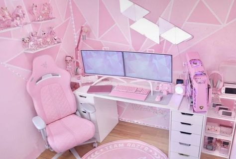 #pcgaming #pcgamer #kawaii #pink #pinknails #viralpost #pinkaesthetictheme #fashion #aesthetic #shorts #tiktok #1 #animeicons Vtuber Aesthetic, Pink Games, Gamer Setup, Gamer Room Decor, Video Game Room Design, Aesthetic Shorts, Cute Office, Computer Room, Gaming Room Setup