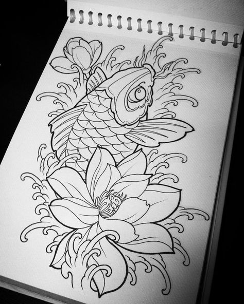 Japanese Tattoo Art Koi, New School Tattoo Designs Sketches, Japanese Koi Fish Tattoo Design, Koi Fish Drawing Tattoo, Pez Koi Tattoo, Tato Irezumi, Koi Fish Tattoo Design, Koi Dragon Tattoo, Geisha Tattoos