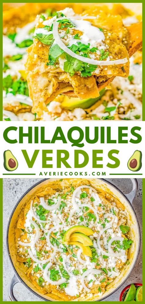 Chilaquiles Verdes Salsa Verde Eggs, Chilequilles Verdes Recipe, Chilaquiles Verdes Recipe, Tomatillo Recipes, Salsa Verde Chicken Enchiladas, Spanish Breakfast, Chile Salsa, Chilaquiles Recipe, Chips Salsa