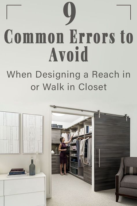 Check out the 9 common errors you need to avoid when design a walk in closet or reach in closet in your home remodel | Innovate Home Org | Innovate Building Solutions | Shelving Storage System | Columbus Closet Storage | Remodeling Tips and Ideas | #ClosetIdeas #ClosetDesigns #InteriorClosetDesign | Small Walkin Closet, Narrow Walk In Closet, Walk In Closet Layout, Narrow Closet, Closet Maid, Master Closet Design, Closet Planning, Closet Colors, Dream Closet Design