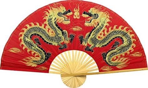 Amazon.com: Large 60 Folding Wall Fan -- Fiery Dragons -- Original Hand-painted : Home & Kitchen Dragons Chinese, Red Room Decor, Red Dragons, Asian Gifts, Maroon Background, Huge Wall Art, Chinese Home, Chinese Fans, Chinese Wall