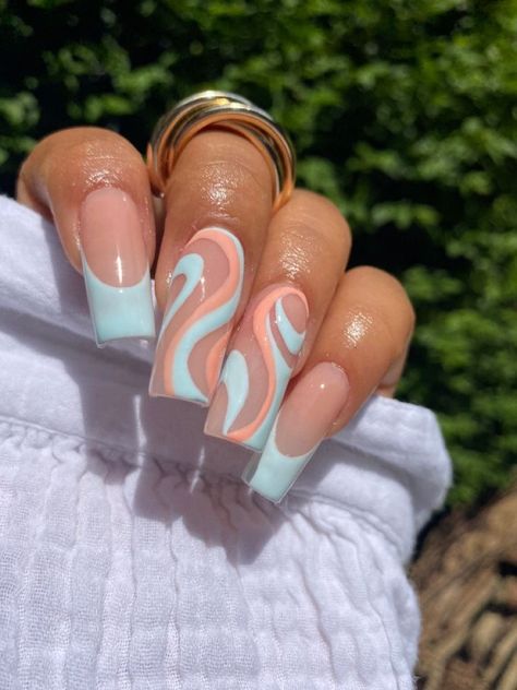 Nail Art Funky, Peach Nails, Aesthetic Nails, Smink Inspiration, Long Acrylic Nails Coffin, Acrylic Nails Coffin Short, Summer Acrylic Nails, Short Acrylic Nails Designs, Acrylic Nails Coffin