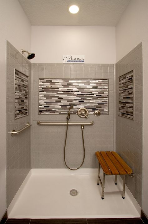 Barrier Free Shower Grandma Bathroom, Shower Remodel Ideas, Home Modifications, Age In Place, Fall Risk, Shaker Heights, Farmhouse Flooring, Accessible Bathroom, Bath Renovation