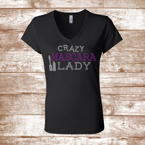 PLEASE READ THE LISTING BEFORE PURCHASING. PROCESSING TIMES ARE LISTED IN THE SHOP ANNOUNCEMENT SECTION. Promote your Younique business with this CRAZY MASCARA LADY bling tee!!  To add your website to the back of your shirt - please follow this link and purchase this listing. https://www.etsy.com/listing/206681546/personalize-your-shirt-by-adding-your This design is available on the following shirt styles: Gildan Unisex T Shirt - Available in sizes small-6X Gildan Ladies Scoop T - Available in s 3d Lash, Younique Business, T Shirt Time, Bling Shirts, Glitter Shirt, Boss Shirts, 3d Lashes, Ladies Clothing, Younique