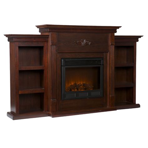 Emerson Electric Fireplace - Espresso - Sam's Club 70.25"W x 14"D x 42.25"H  $496 Sam's Club Log Display, Fireplace Bookshelves, Classic Fireplace, White Tv Stands, Electric Fireplace Heater, Log Siding, Fireplace Heater, White Tv, Wall Mount Electric Fireplace