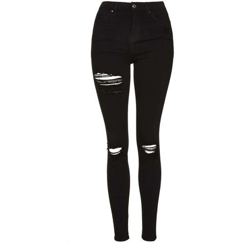 TopShop Moto Super Rip Jamie Jeans ($65) ❤ liked on Polyvore featuring jeans, pants, bottoms, black, high waisted distressed jeans, distressed skinny jeans, destroyed skinny jeans, skinny jeans and high waisted stretch jeans Cute Ripped Jeans, Ripped Jeans Outfit, High Waisted Distressed Jeans, High Waisted Black Jeans, Denim Jeans Ripped, Jeans High Waisted, Black Ripped Jeans, Distressed Denim Jeans, Ripped Denim