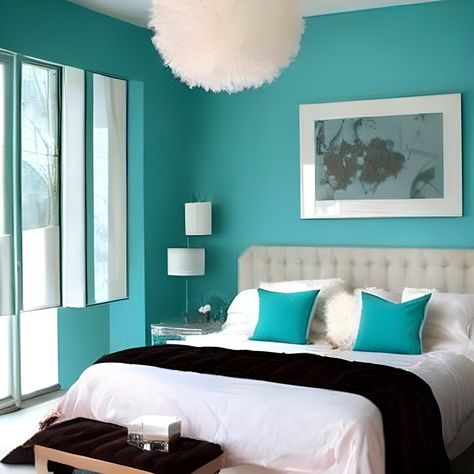 Turquoise Bedroom Walls, Blue White Bedroom, Turquoise Bedroom, Turquoise Room, Remodeling On A Budget, Bedroom Turquoise, Lacquered Walls, Turquoise Walls, Bedroom Color Combination