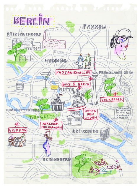 Berlin map by Robert Littleford. February 2015 issue Berlin Map Illustration, Berlin Map, Berlin Shopping, Map Sketch, Berlin Photography, Mental Map, Map Games, Map Illustration, Berlin City