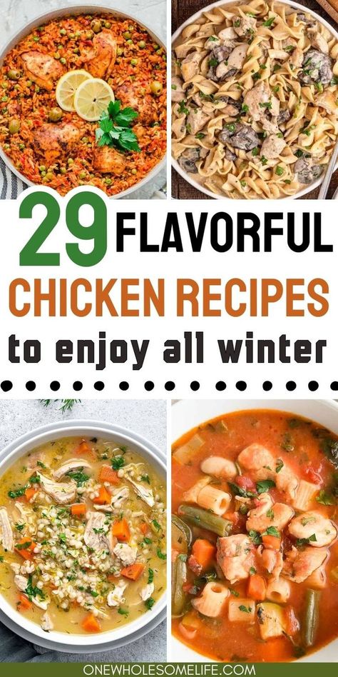 Collage of chicken recipes for winter. Cozy Baking, Hot Cocoa Recipes, Cold Weather Recipes, Rotisserie Chicken Soup, Food Chicken Recipes, The Best Chicken Recipes, Cold Weather Comfort Food, Recipes For Winter, Comfort Food Chicken