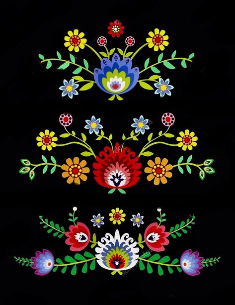 Folk Flower Art, Mexican Art Traditional, Mexican Paintings Ideas, Hungarian Girl, Polish Flowers, Mexican Pattern, Mexican Flowers, Polish Folk Art, Hungarian Embroidery