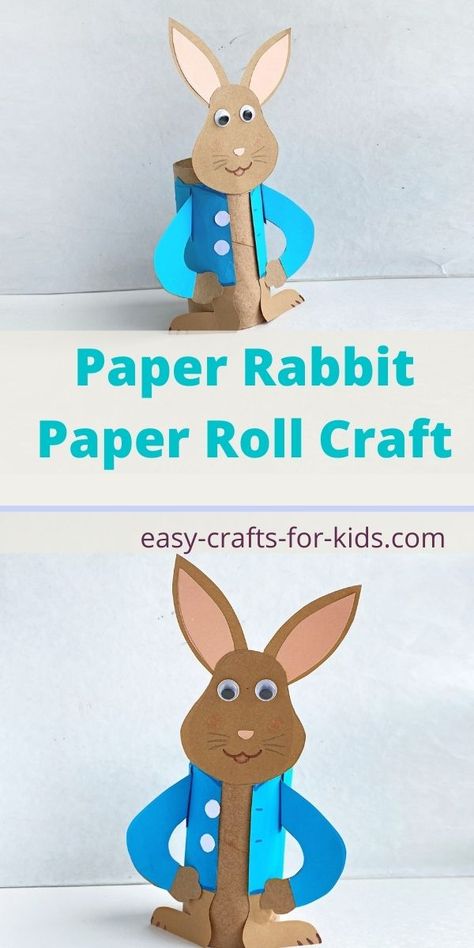 Toilet Paper Roll Peter Rabbit Craft - celebrate the new Peter Rabbit 2 The Runaway movie with this cute rabbit craft for kids Peter Rabbit Arts And Crafts, Toilet Roll Book Characters, Toilet Paper Roll Book Character, Beatrix Potter Crafts, Peter Rabbit Craft, Peter Rabbit Activities, Rabbit Crafts For Kids, Ostara Ideas, Peter Rabbit Theme Party