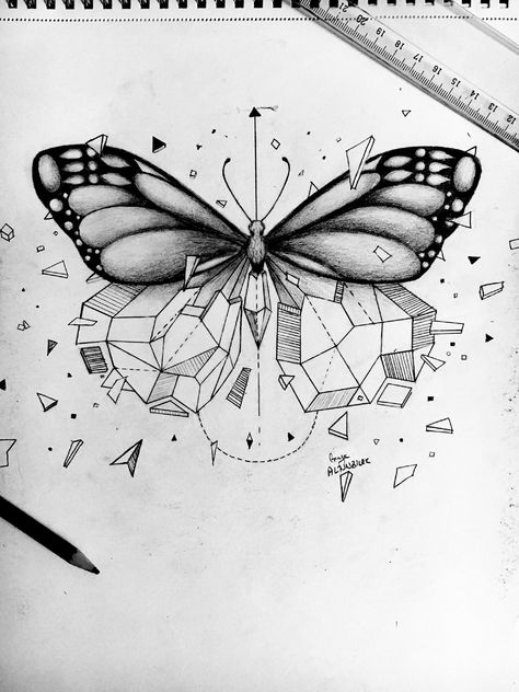 Butterfly Sketch, Butterfly Drawing, Math Art, Sketches Simple, Art Drawings Sketches Simple, Blue Art, Cubism, Geometric Art, Art Drawings Sketches