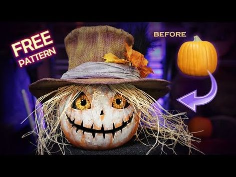 How to Carve a Foam Pumpkin Tutorial - Scarecrow Craft Foam Pumpkin - EVA Foam Clay - Burlap Hat - YouTube Foam Pumpkin Decorating Ideas, Pumpkin Carving Tutorial, Scarecrow Craft, Carving Tutorial, Pumpkin Tutorial, Scarecrow Pumpkin, Scarecrow Crafts, Clay Monsters, Foam Clay