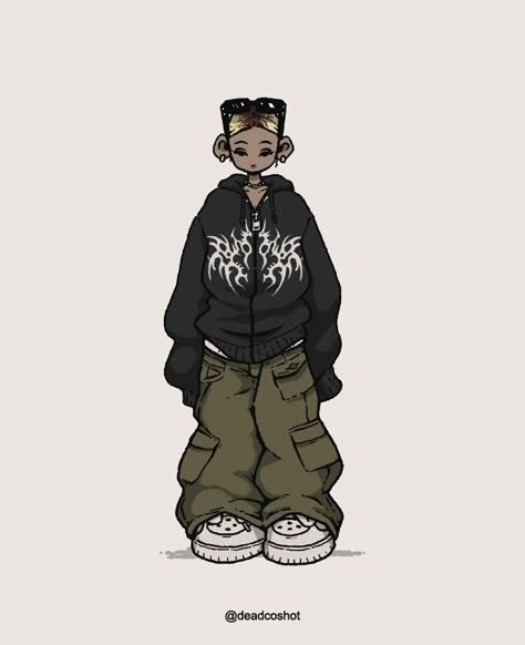 instagram: @deadcoshot Character With Hoodie Drawing, Cartoon Hoodie Drawing, Street Wear Drawing, Street Style Drawing, Y2k Characters, Cartoon Streetwear, Streetwear Art, A Level Art Sketchbook, Hoodie Drawing