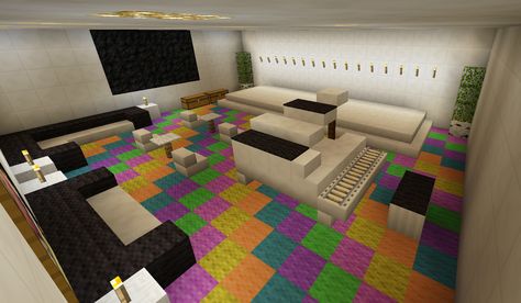 Minecraft Music Room Stage Karaoke Piano Rainbow Carpet Creations Home Decor Room Ideas List, Minecraft Papercraft Printables, Real Life Minecraft, Gaming Room Bedroom, Minecraft Commands, Minecraft Music, Minecraft House Tutorials, Minecraft Room, Minecraft Videos