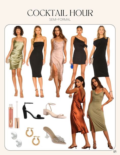 Cocktail Hour Dress Code, Wedding Dinner Party Outfit, Cocktail Inspo Outfit, Cocktail Attire Aesthetic, Wedding Guest Rehearsal Outfit, Cocktail Casual Attire Womens Fashion, Elevated Cocktail Attire, Cocktail Dinner Outfit, Wedding Cocktail Attire For Women