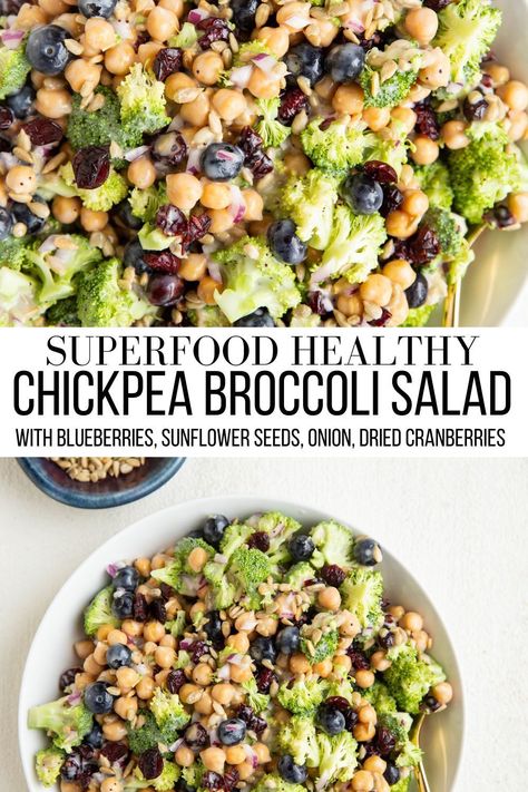 Broccoli Blueberry Salad, Broccoli Salad With Sunflower Seeds, Salad With Sunflower Seeds, Chickpea Broccoli, High Fiber Recipes, Blueberry Salad, Summer Side Dish, Broccoli Salad Recipe, Simple Salad