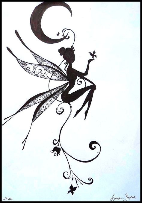 2012 Voici donc une petite avant première avant toute une série de dessin qui va pas tarder à être publiée !!! Mais avant tout, il faut que je règle mon problème [de putain] d'appareil photo (ce qu... Tatoo 3d, Fairy Silhouette, Fairy Tattoo Designs, Fairy Drawings, Strength Tattoo, Cat Tattoos, Geniale Tattoos, Butterfly Tattoos, Fairy Tattoo