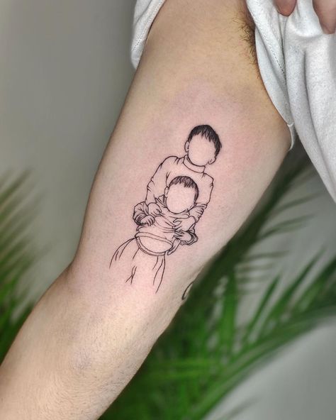 Bro Tattoos, Brother Tattoo, Minimalist Family, Korean Tattoo Artist, Brother Tattoos, Portrait Tattoos, Tattoos Sleeve, Sibling Tattoos, Family Tattoo