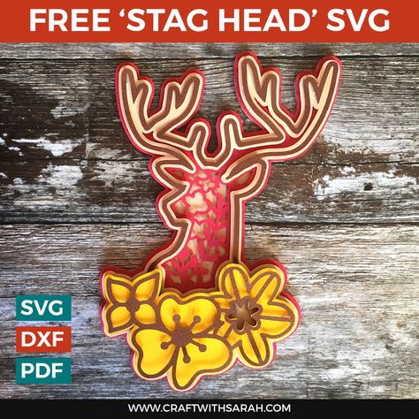 Stag Head Layered SVG | Layered Buck SVG - Craft with Sarah Stag Design, Creative Centerpieces, Halloween Photo Booth, Layered Mandala, Thank You Flowers, Bow Template, Pumpkin Cards, Halloween Countdown, Stag Head